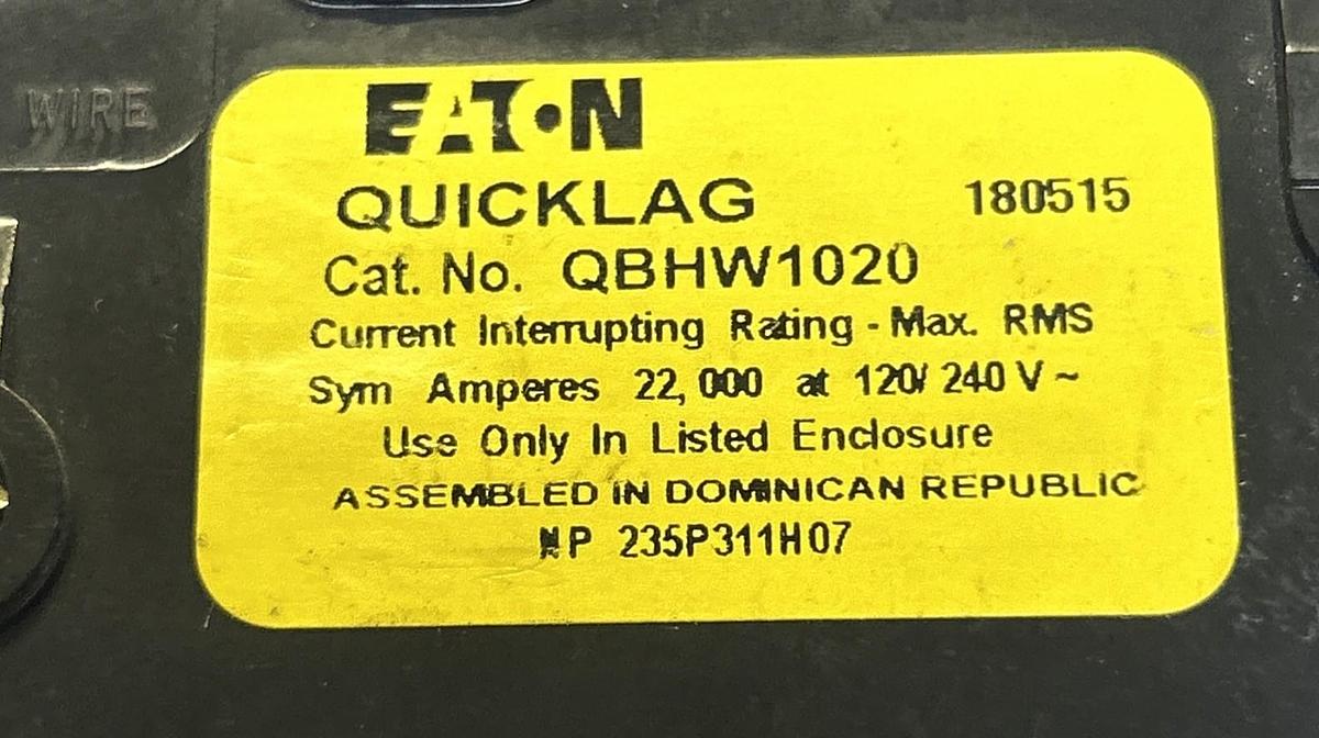 Used CUTLER-HAMMER,QBHW1020,CIRCUIT BREAKER 20A 120/240V 1P LOT OF 9