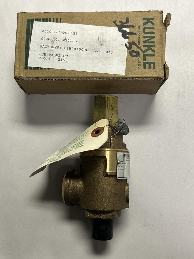 Used KUNKLE,0020-C01-MG0125,1/2 INCH X3/4 INCH 125PSI RELIEF VALVE NEW