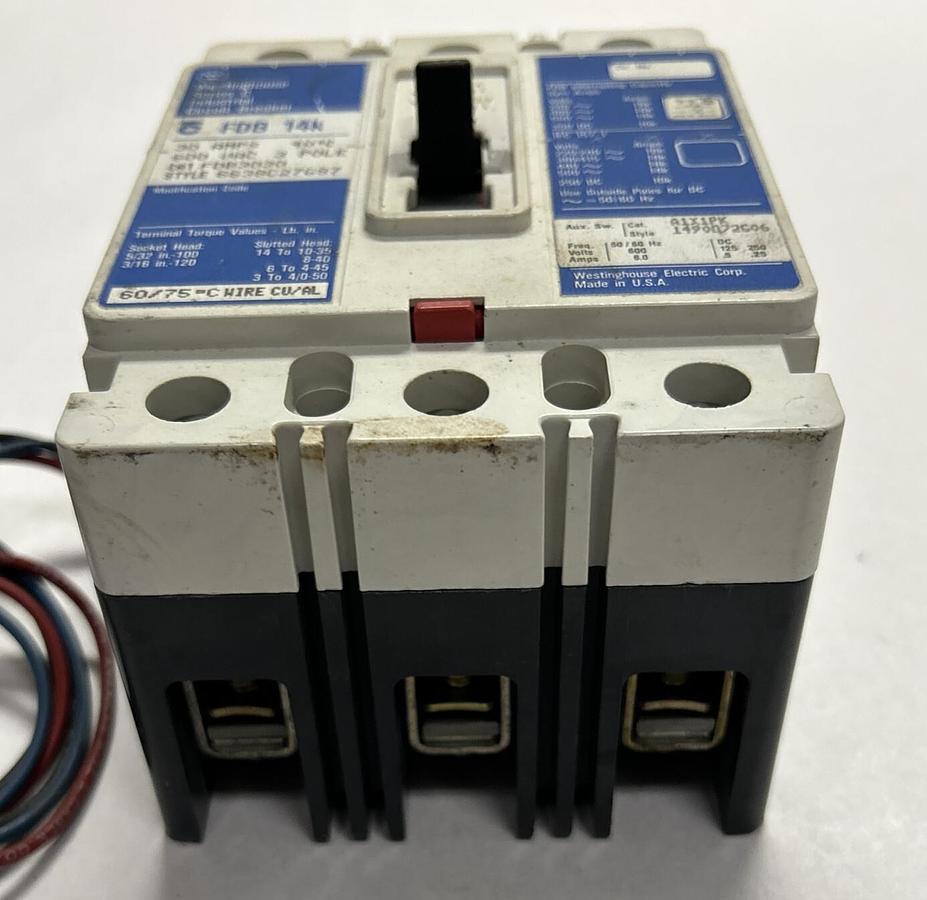 Used WESTINGHOUSE,FDB3030,CURCUIT BREAKER 30A 600V 3P