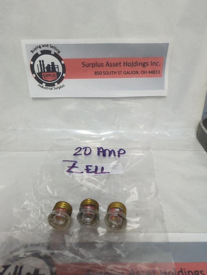 Used ZELL-CEFCO,LD-53,SCREW IN FUSE 20 AMP LOT OF 3 PRE-OWNED