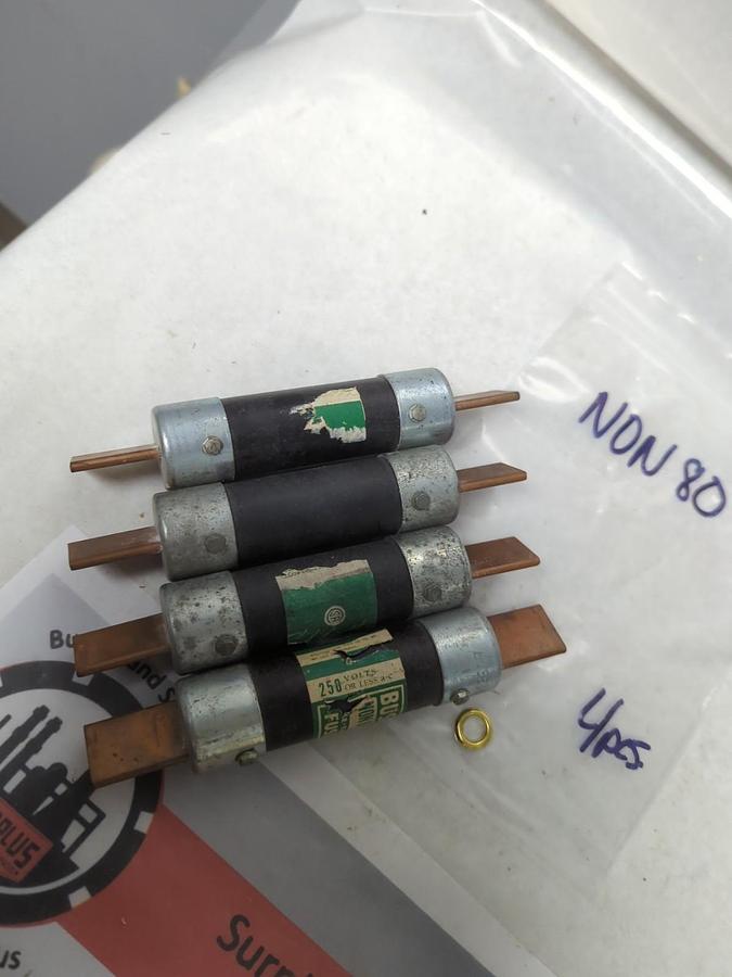 Used COOPER BUSSMANN,NON 80,ONE-TIME 80 AMP FUSE LOT OF 4 PRE-OWNED