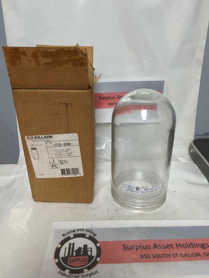 KILLARK,VCG-200,CLEAR GLASS GLOBE FOR USE WITH KILLARK V SERIES FIXTURES NOS