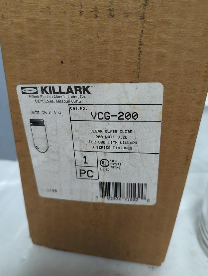 KILLARK,VCG-200,CLEAR GLASS GLOBE FOR USE WITH KILLARK V SERIES FIXTURES NOS