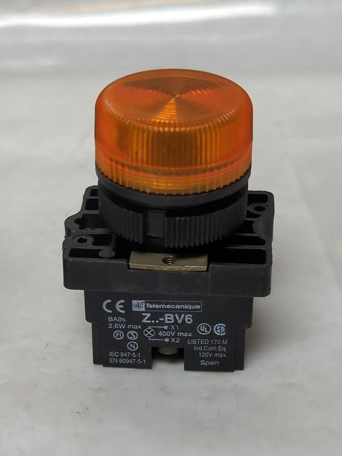 Used TELEMECANIQUE,Z-BV6,PILOT LIGHT RED/AMBER LENS LOT OF 2 PRE-OWNED