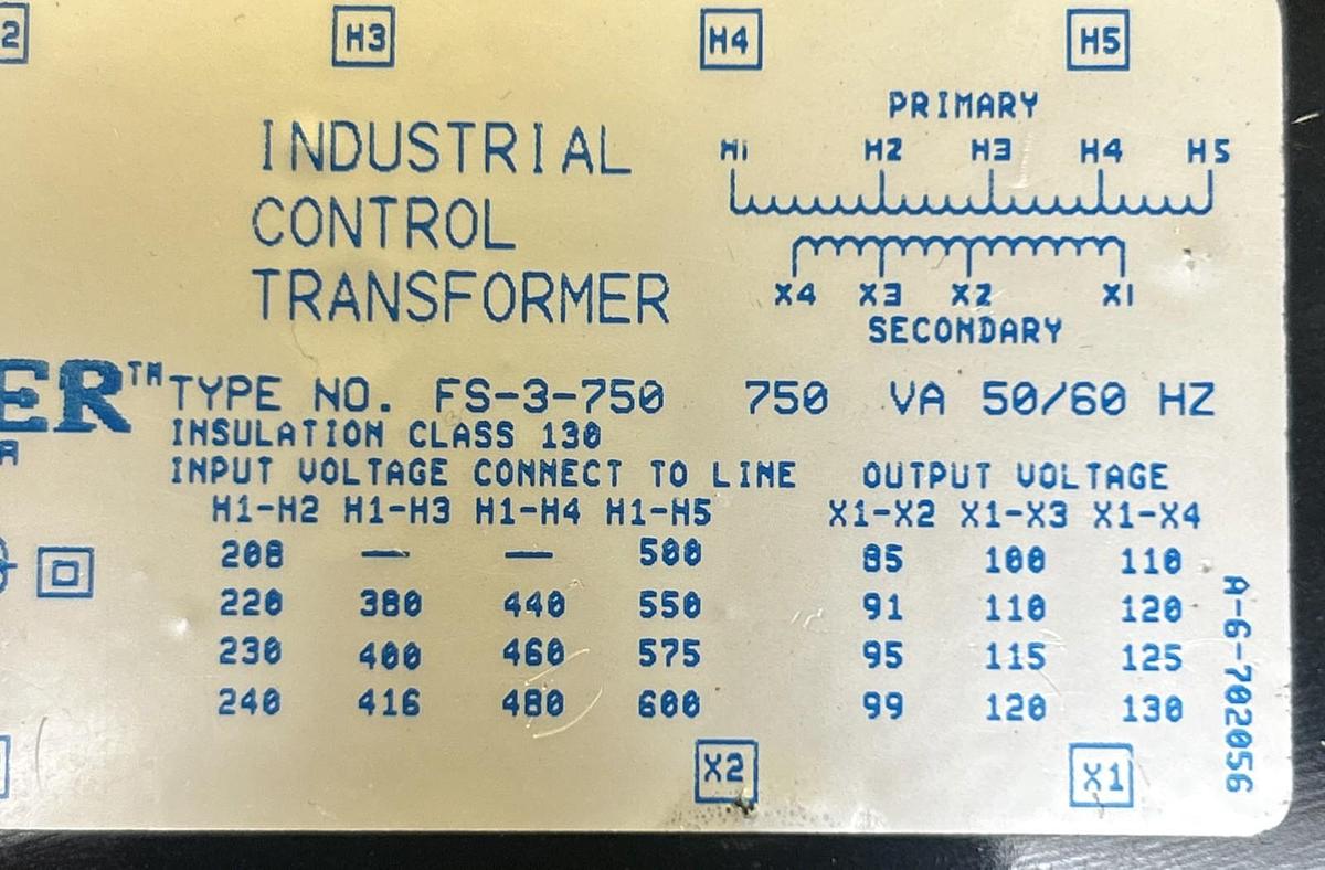 Used ACME,FS-3-750,INDUSTRIAL CONTROL TRANSFORMER 750VA 50/60HZ