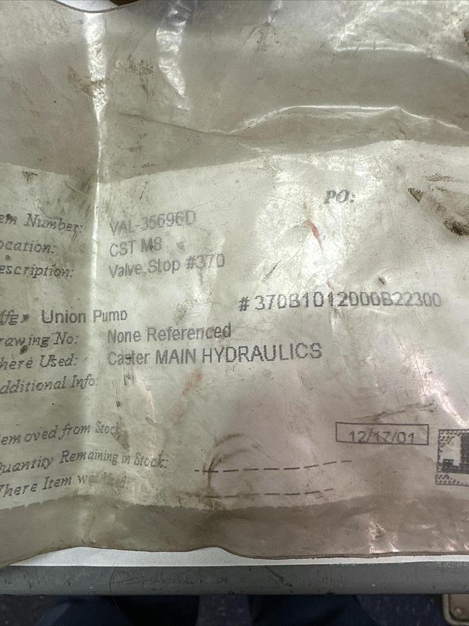 Union Pump,37081012000b22300,Valve Stop