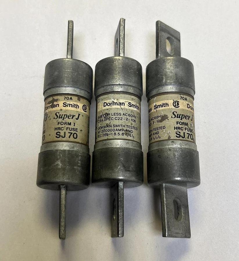 Used DORMAN SMITH,SJ70,HRC FUSE 70A 600V LOT OF 3