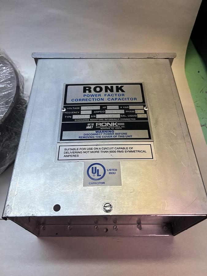 Used RONK RONKEN,477CC,POWER FACTOR CORRECTION CAPACITOR 1KVAR 3PH 480V