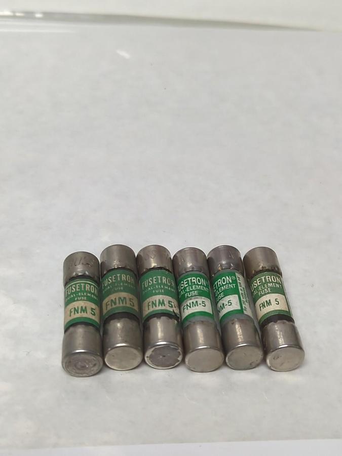 Used COOPER BUSSMANN,FNM5,FUSETRON 5 AMP FUSE LOT OF 6 PRE-OWNED