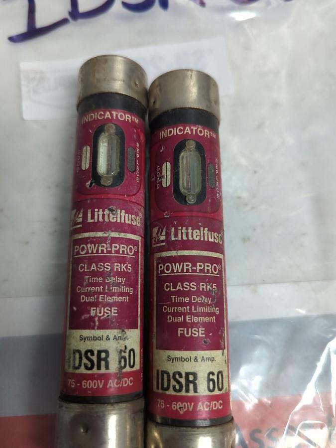 Used LITTELFUSE,IDSR60,INDICATOR 60 AMP FUSE LOT OF 2 PRE-OWNED
