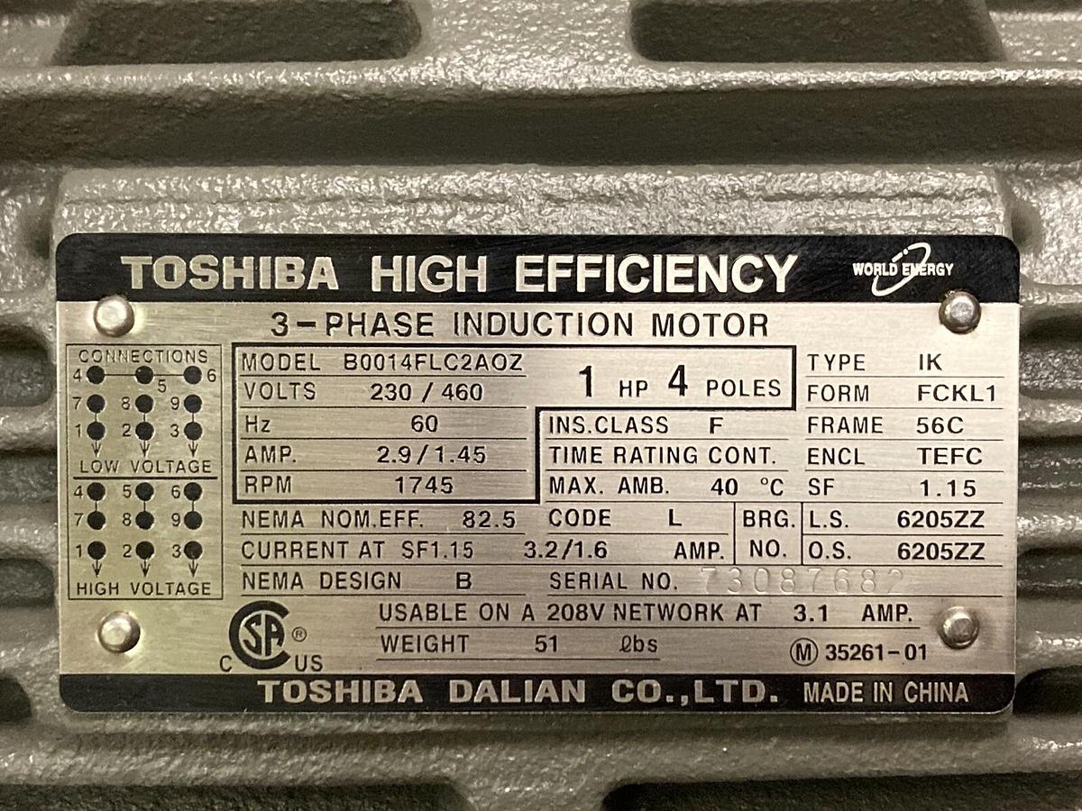 Toshiba,B0014FLC2AO2,1 HP 3-Phase Induction Motor 1745 RPM  230/460V 56C Frame
