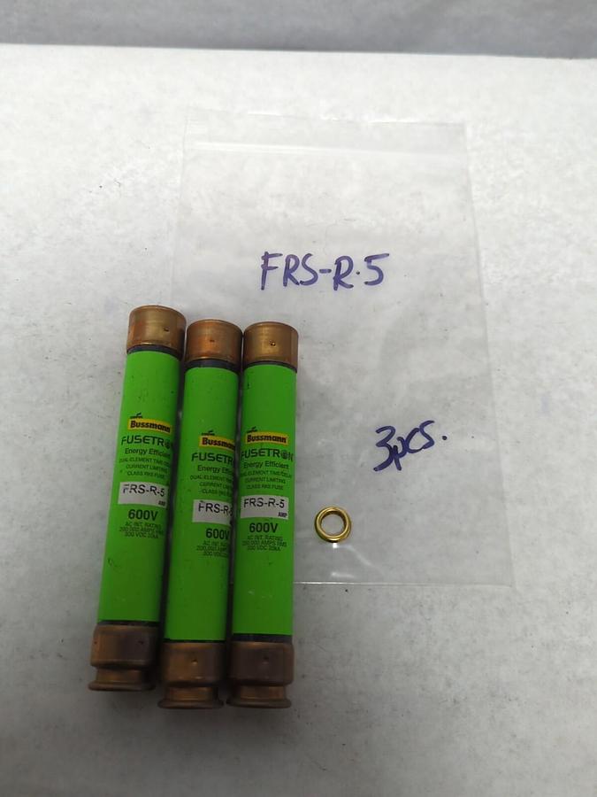 Used COOPER BUSSMANN,FRS-R-5,FUSETRON 5 AMP FUSE LOT OF 3 PRE-OWNED