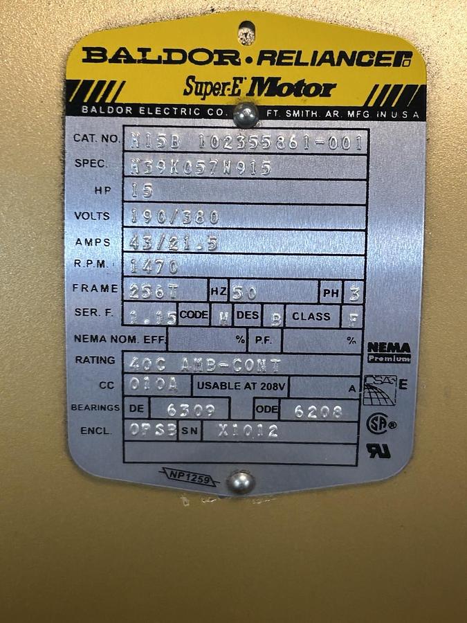 BALDOR,M15B,SUPER-E MOTOR 15HP 190/380V 1470RPM 3PH 256T FRAME