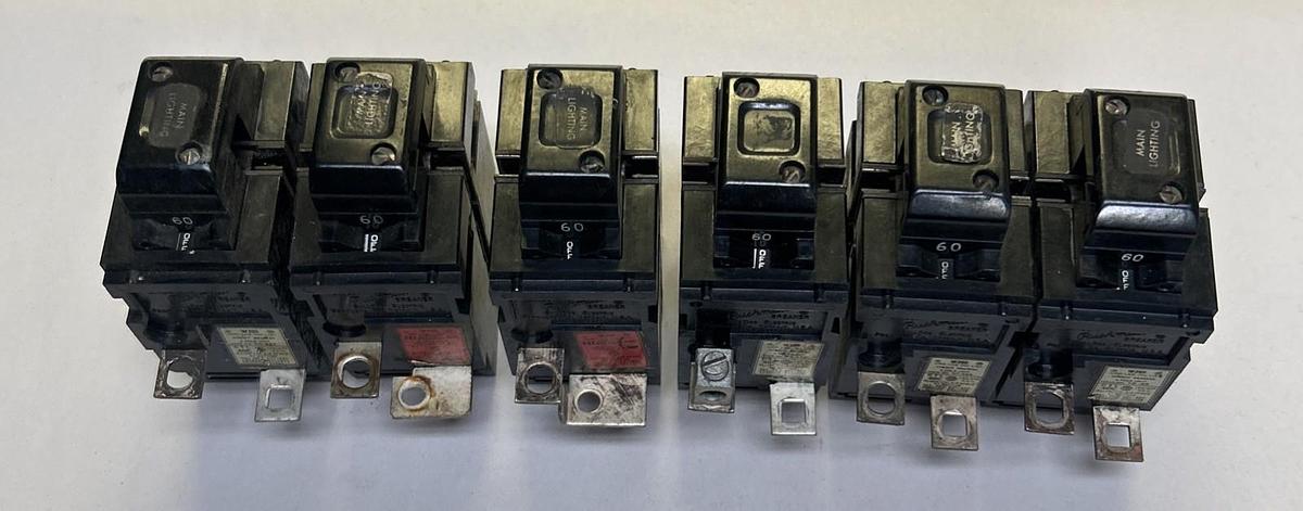 Used BULLDOG ELECTRIC,W260,PUSHMATIC CIRCUIT BREAKER 60A 120/240V 2P LOT OF 6