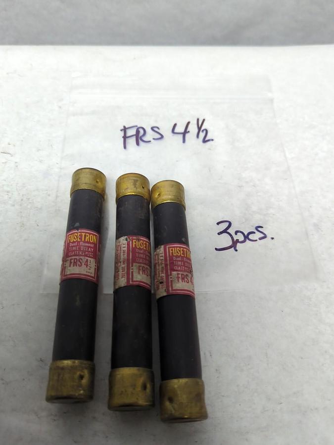 Used COOPER BUSSMANN,FRS-4-1/2,FUSETRON 4 AMP FUSE LOT OF 3 PRE-OWNED