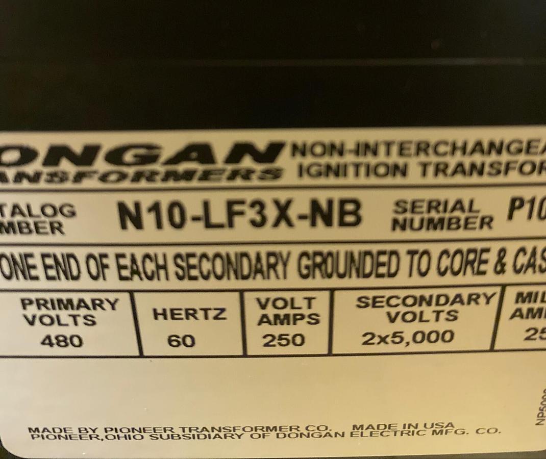 Used DONGAN,N10-LF3X-NB,INDUSTRIAL IGNITION TRANSFORMER 480V 60HZ NEW