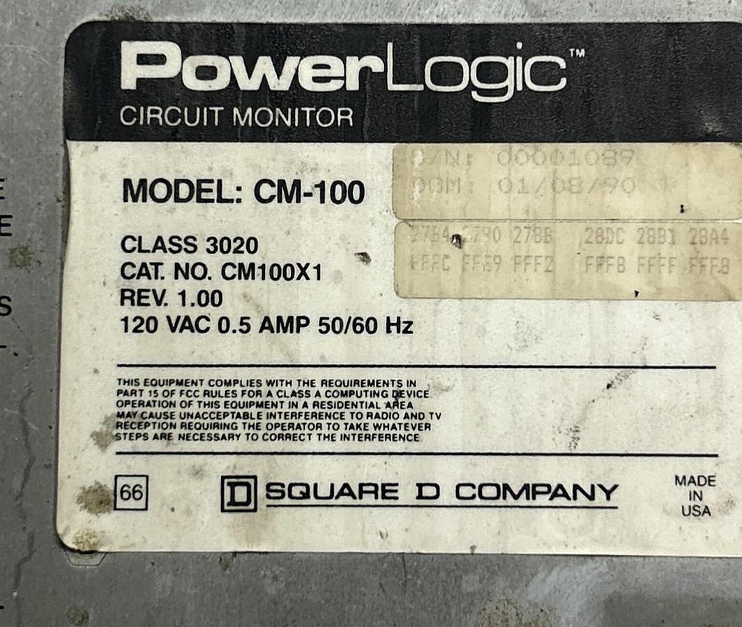 Used SQUARE D,3020-CM-100X1,CIRCUIT MONITOR 120V 0.5A