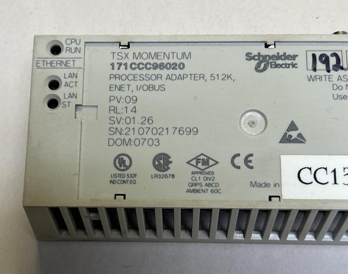Used SCHNEIDER ELECTRIC MODICON,171CCC96020,PROCESSOR ADAPTER MODULE