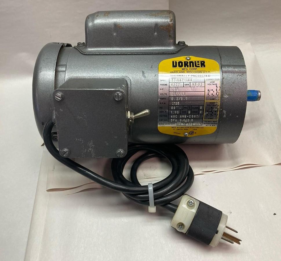Used Vorner,33-1162-1166,Single Phase Motor 0.33Hp 115/230V Frame 42CZ