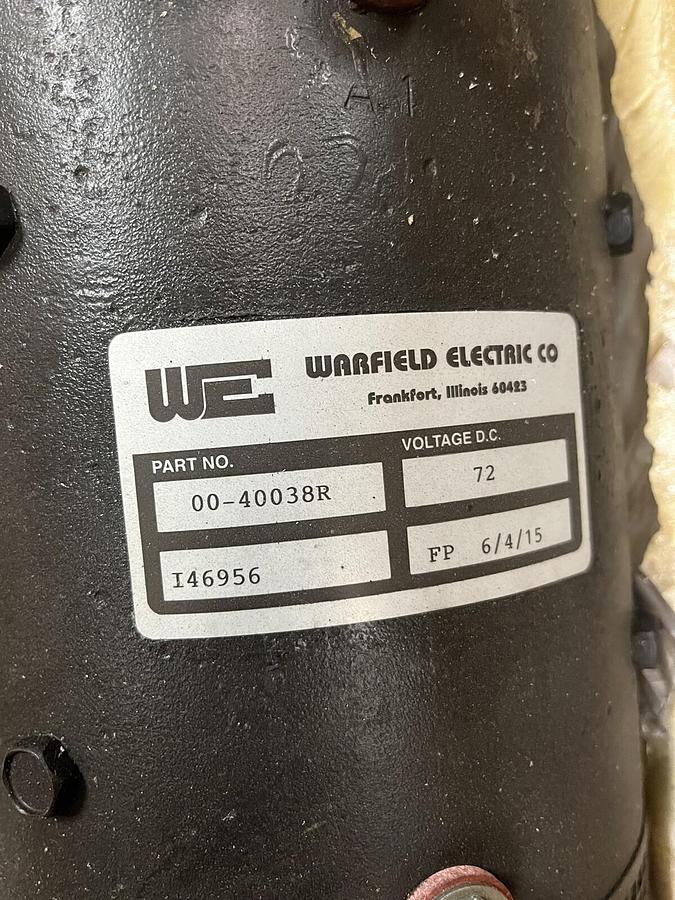 Used CROWN WARFIELD ELECTRIC WE,00-40038R,FORKLIFT DRIVE DC MOTOR 72VDC