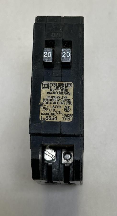 Used SQUARE D,HOMT2020,TANDEM CIRCUIT BREAKER 20A 120/240V 2P