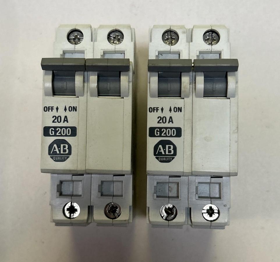 Used ALLEN BRADLEY,1492-CB2-G200,CIRCUIT BREAKER 20A 480/277V 2P LOT OF 2