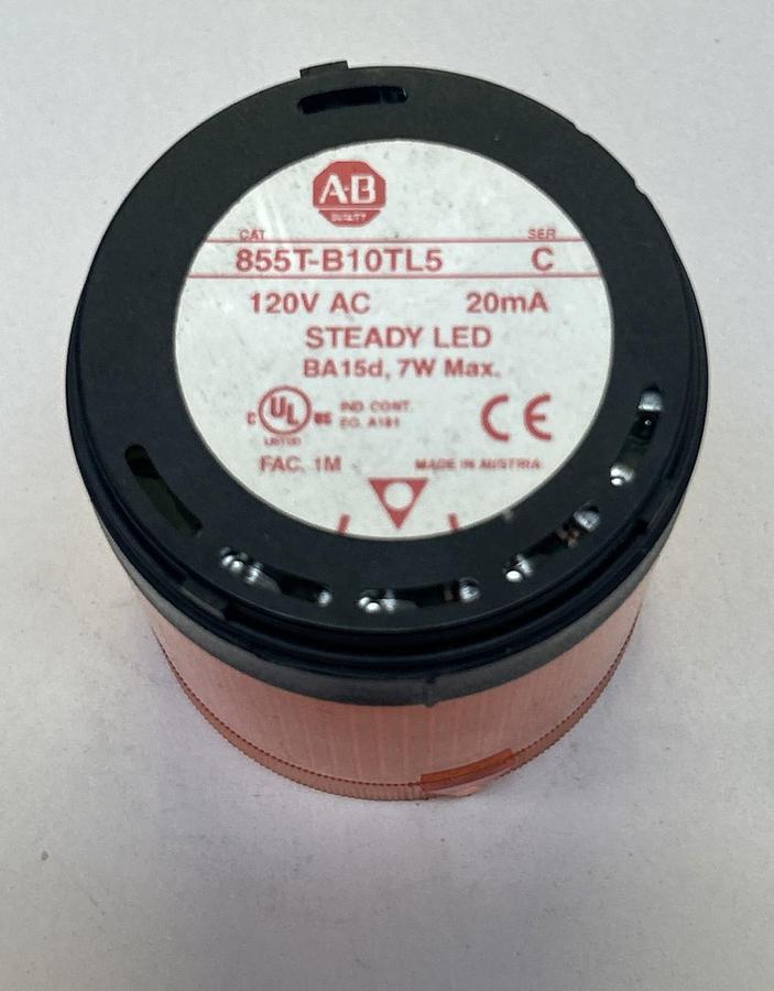 Used ALLEN BRADLEY,855T-B10TL5,AMBER STEADY LED STACK LIGHT NO BULB