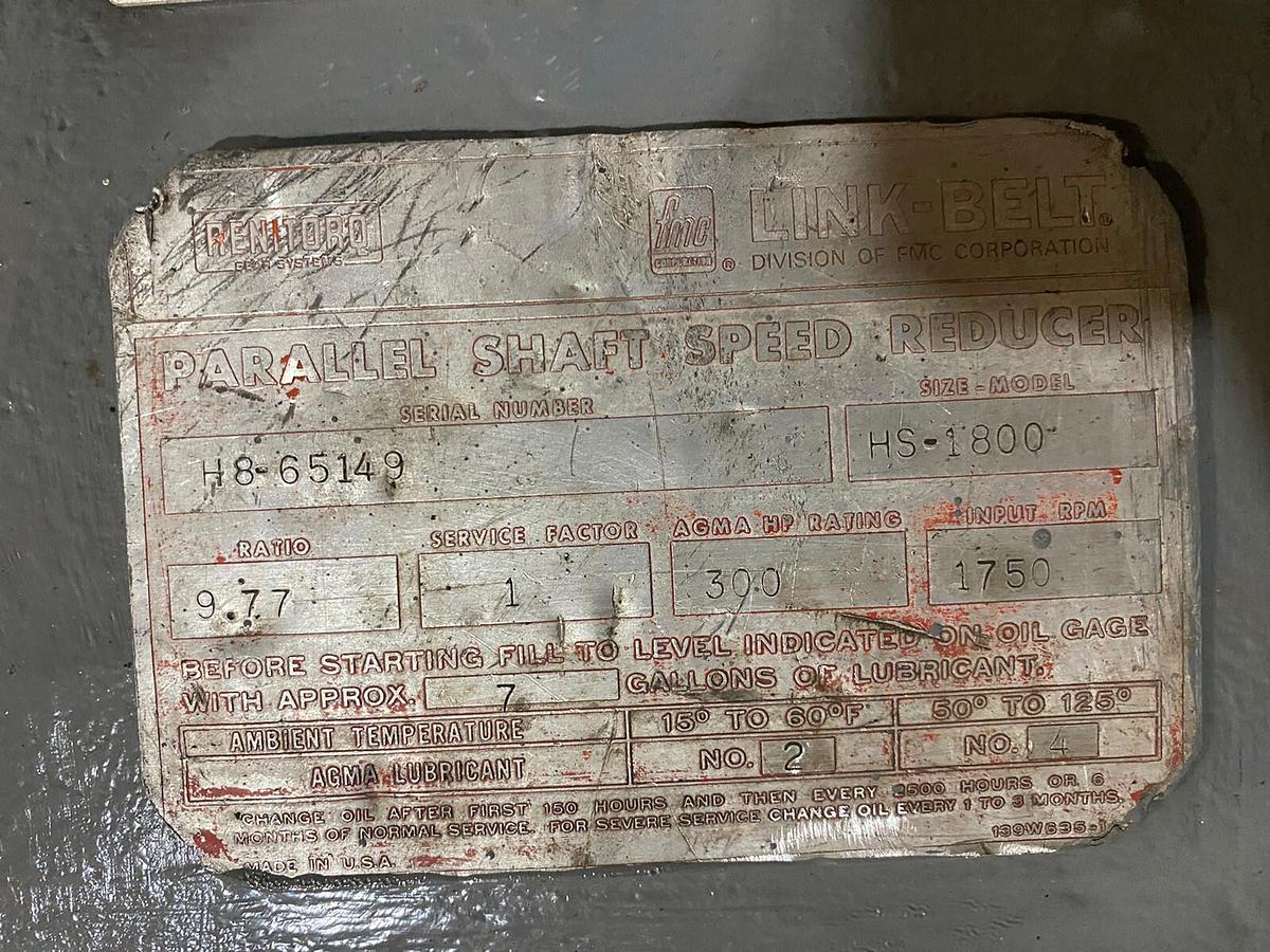 Used Link Belt RENTITORQ,HS-1800,PARALLEL SHAFT SPEED REDUCER 9.77ratio 300hp 1750rpm