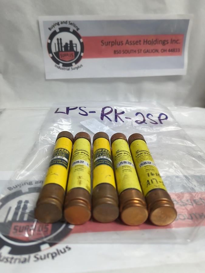 Used COOPER BUSSMANN,LPS-RK-2SP,LOW-PEAK 2 AMP FUSE LOT OF 5 PRE-OWNED