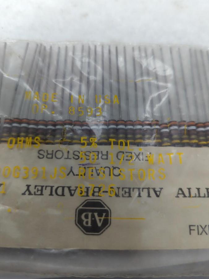 ALLEN BRADLEY,RCR20G391JS,RESISTORS 390 OHMS 1/2 WATT 5% PACK OF 50 NOS