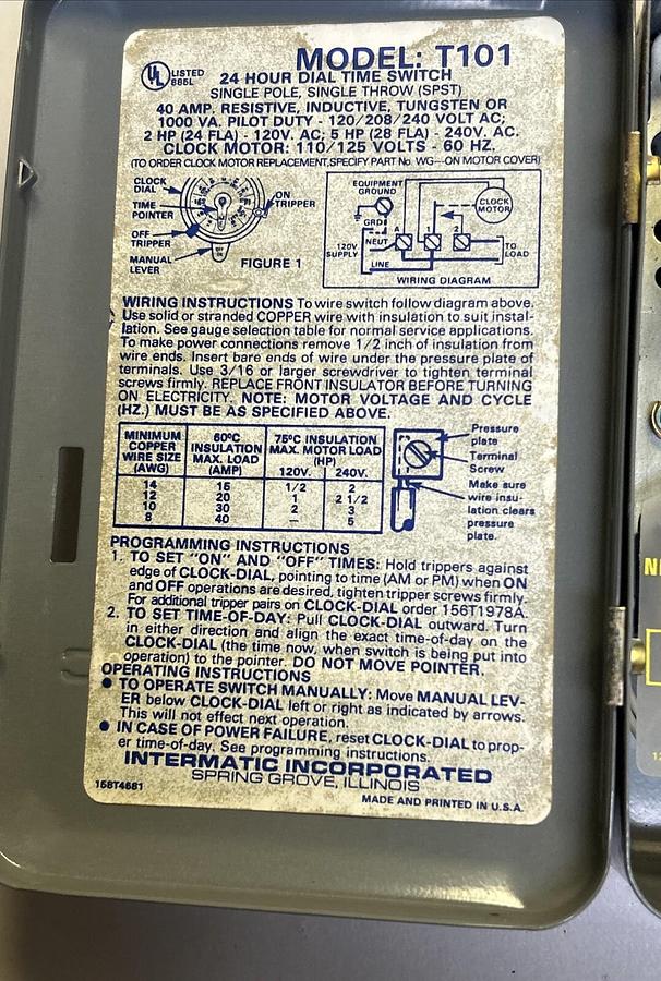 INTERMATIC,T101,MECHANICAL TIMER NOS