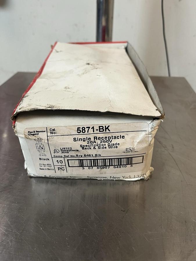 PASS & SEYMOUR LEGRAND,5871-BK,BLACK RECEPTACLE 20A 250V BOX OF 6