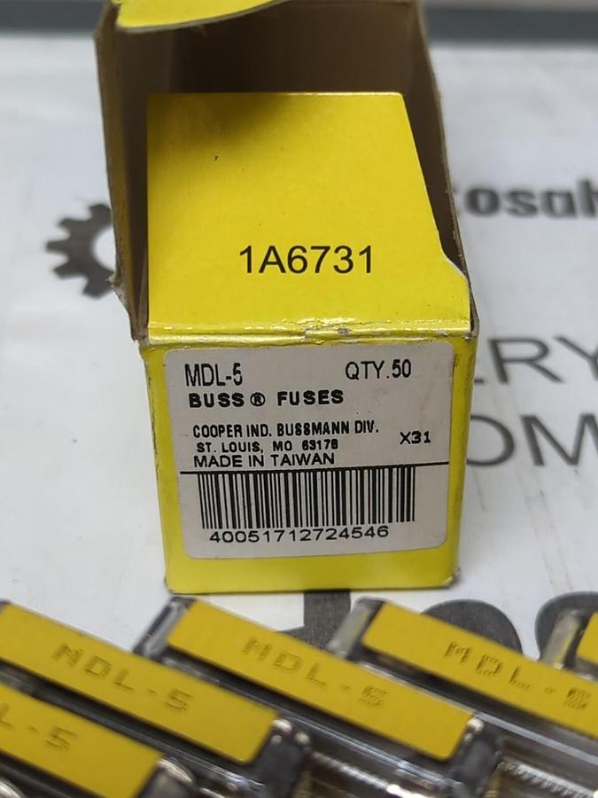 COOPER BUSSMANN,MDL-5,SMALL DEMINSION 5 AMP FUSES BOX OF 50 NEW