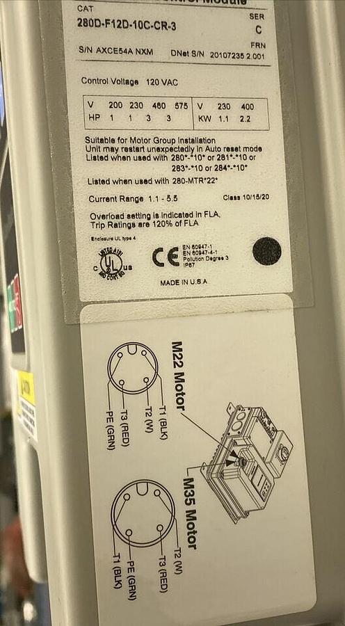ALLEN BRADLEY,280D-F12D-10C-CR-3,SER C COMBINATION STARTER NEW NO BOX