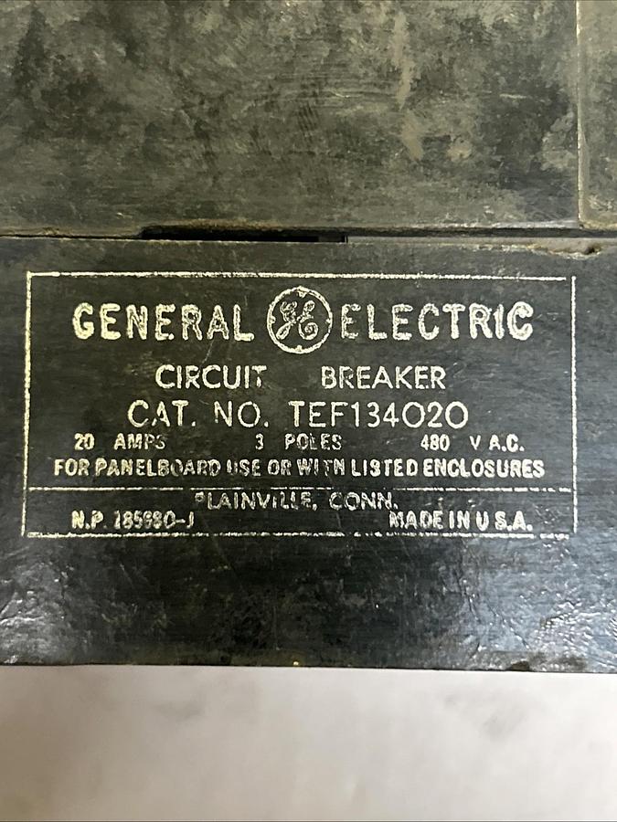 Used GENERAL ELECTRIC,TEF134020,CIRCUIT BREAKER 20A 480V 3P
