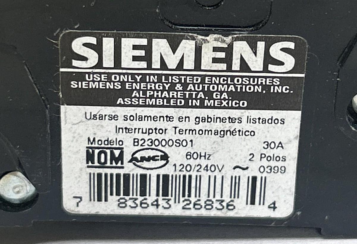 Used SIEMENS,B23000S01,CIRCUIT BREAKER 30A 120/240V 2P
