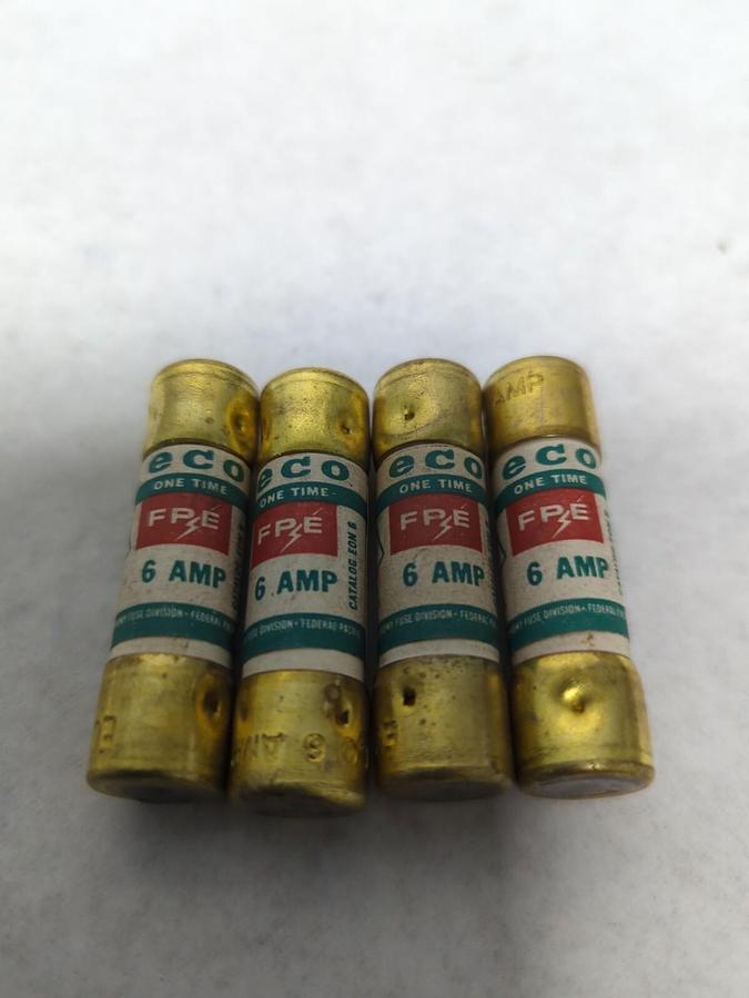 Used ECO,FPE 6 AMP,ONE-TIME 6 AMP FUSES LOT OF 4 PRE-OWNED