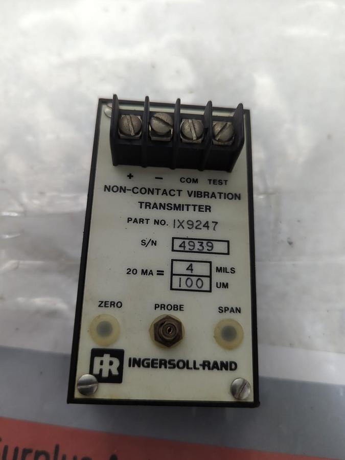 Used INGERSOL-RAND,IX9247,NON-CONTACT VIBRATION TRANSMITTER 4 MILS 100uM PRE-OWNED