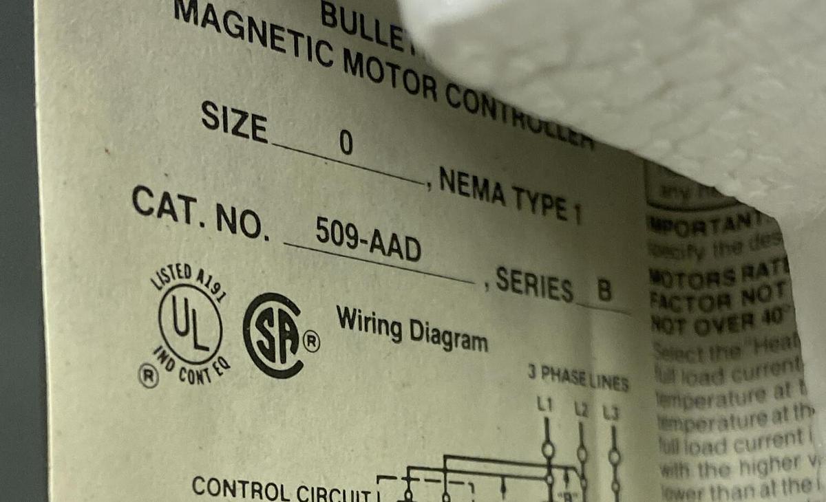 ALLEN BRADLEY,509-AAD,SER B SIZE 0 FULL VOLTAGE NON-REVERSING STARTER NEW NO BOX