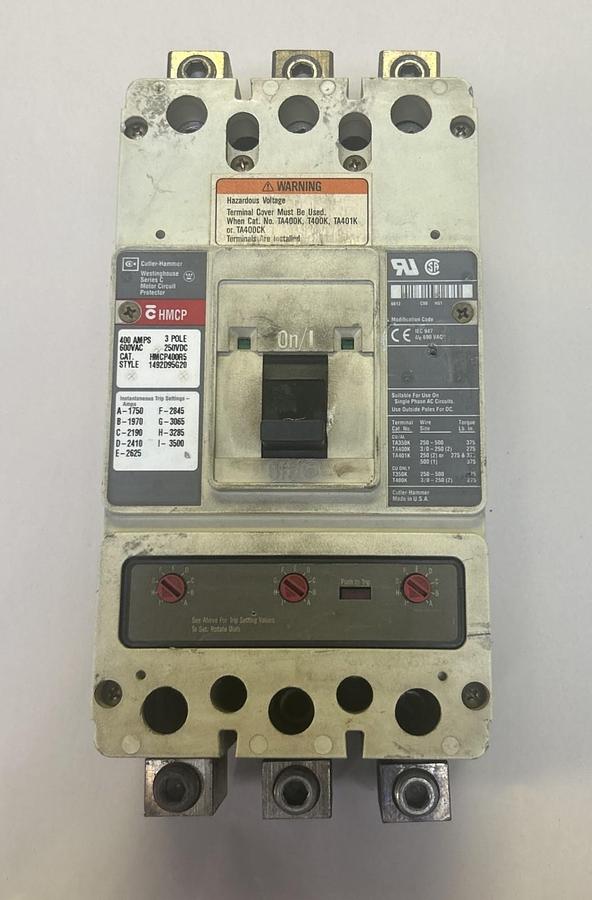 Used CUTLER-HAMMER,HMCP400R5,CIRCUIT BREAKER 400A 600V 3P
