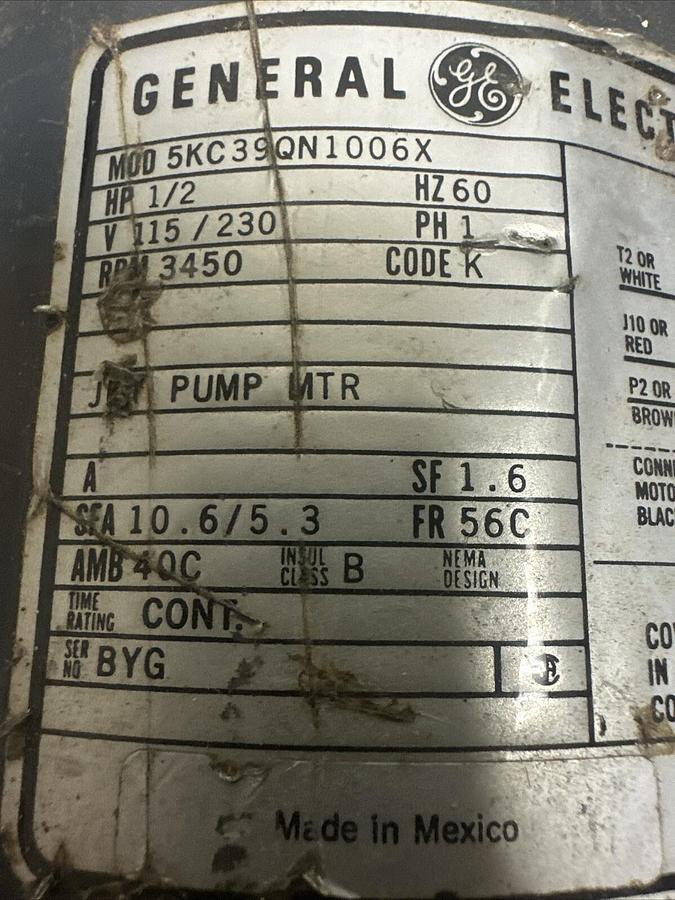 Used GE,KC39QN1006X,1/2HP 115/230V 3450RPM Jet Pump Motor (G079)