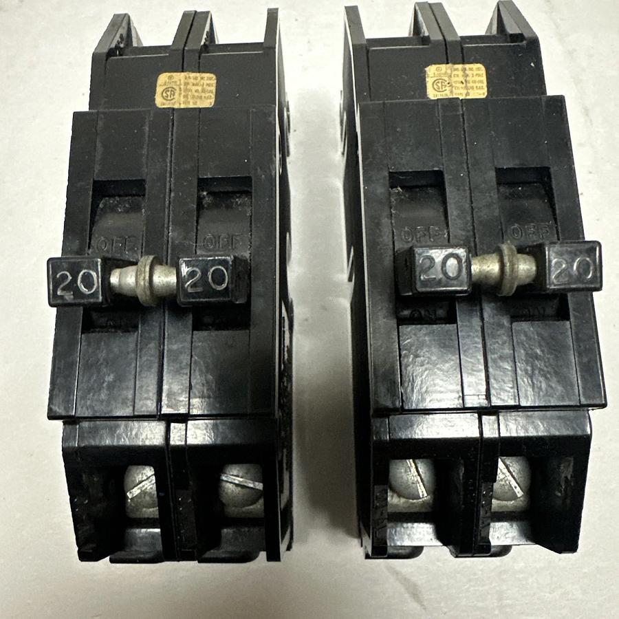 Used Zinsco,QC20,20 Amp 2 Pole 240VAC Circuit Breaker LOT of 2