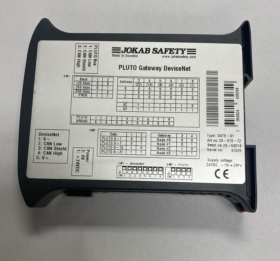 Used Jokab Safety,Gate-D1,Pluto Gateway DeviceNet