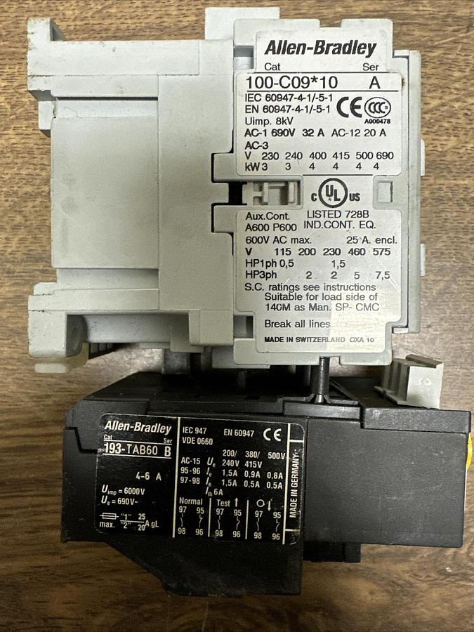 Used Allen Bradley,100-C09*10,w/193-TAB60 Overload Relay