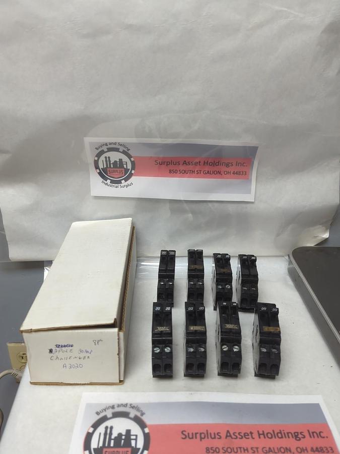 Used CHALLENGER,A2020,CIRCUIT BREAKER 20 AMP 2-POLE LOT OF 8 PRE-OWNED