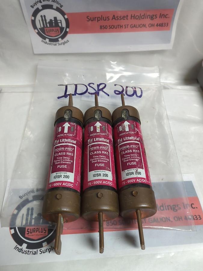 Used LITTELFUSE,IDSR200,INDICATOR 200 AMP FUSE LOT OF 3 PRE-OWNED