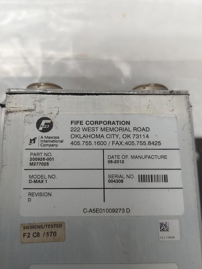 Used FIFE,200926-001,D-MAX WEB GUIDE CONTROLLER SOFT:101029-001 FIRM:100522-014R USED