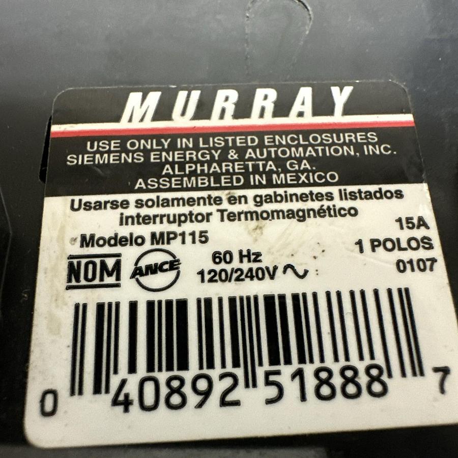 Used Murray,MP115,15 Amp 1 Pole Circuit Breaker Lot of 5