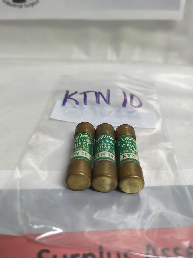 Used COOPER BUSSMANN,KTN-10,LIMITRON 10 AMP FUSE LOT OF 3 PRE-OWNED