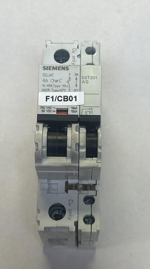 Used SIEMENS,5SJ4104-7HG40,CIRCUIT BREAKER 4A 230/400V 1P